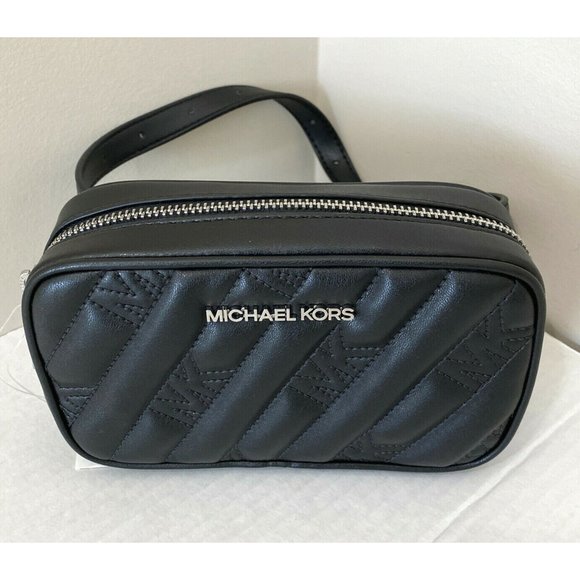 New Michael Kors Rose Belt Bag Quilted Vegan Leather Black